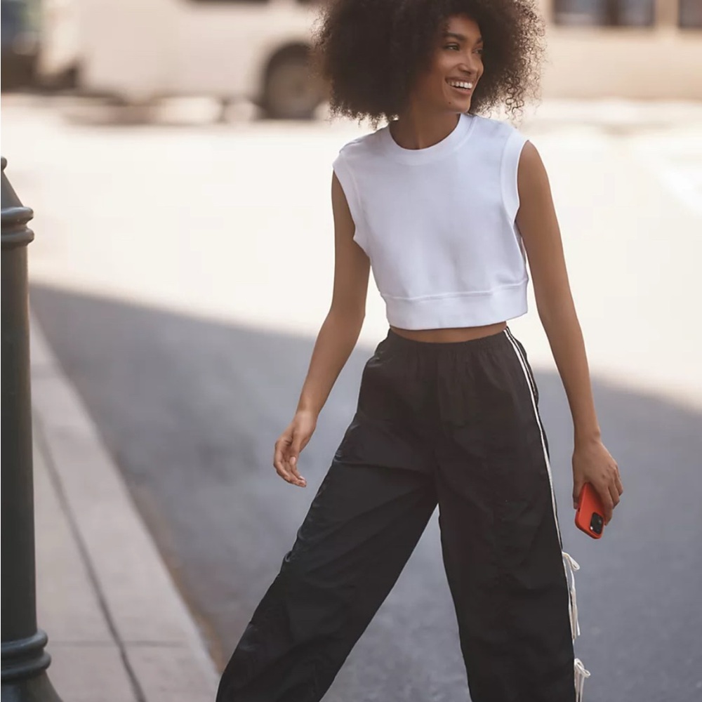 Women's Black Wide-Leg Track Pants with Side Trim